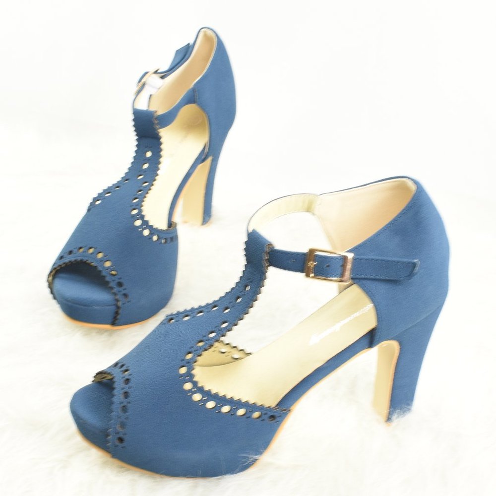 Get More Beauty Blue  Open Toe Heels Size 38